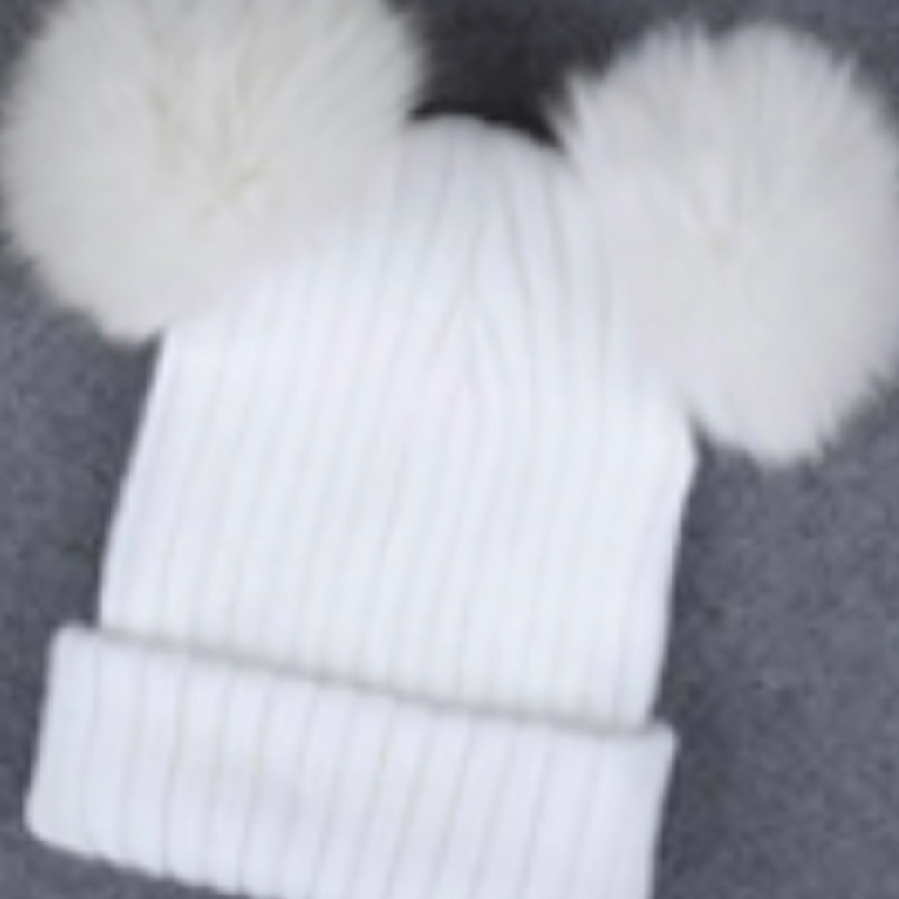 Fur Ball  Cap 2 Pom Poms Winter Hat for Women